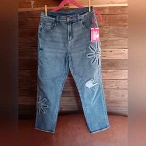 Floral Embroidered Blue Jeans